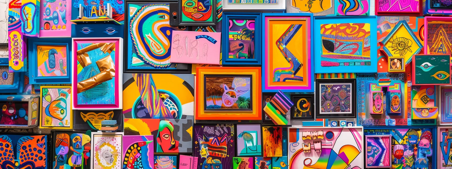 a diverse array of colorful contemporary art pieces being auctioned online in los angeles, reflecting the vibrant local culture and dynamic art marketplace.